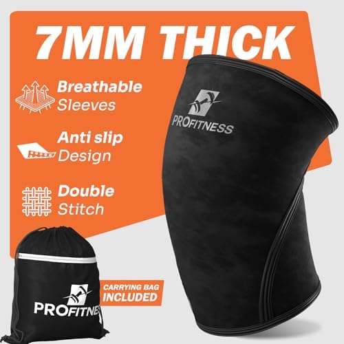ProFitness Lifting Knee Sleeves Men & Women - High-Performance Knee Sleeves for Men & weight lifting belt for men Women Weightlifting (Black/Black, Large)