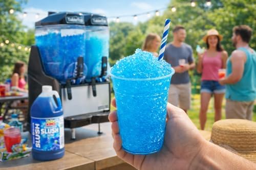 Blue Raspberry Slushy Mix 1 Gallon Concentrate – Frozen Drink Syrup for Slushie Machine, Granita Maker & Snow Cone Machine – 5:1 Commercial Beverage Mix – Shaved Ice Flavoring – 48 Servings – Gluten Free – Made in USA