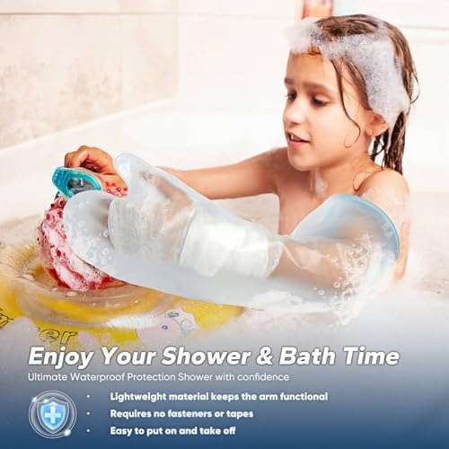 Waterproof Cast Covers for Shower Arm Kids, Reusable Arm Cast Protector for Bath, Soft Elastic Watertight Seal Cast Bag for Bandage Wound Care, Fits Wrist Elbow Finger Hand Ages 4-12【2026 New Design】