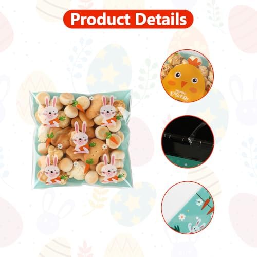 100 PCS Easter Self-sealing Cellophane Bags(4x4 Inch) for Candy Goodie Treat Snack Goody Cookie Small Gifts Wrap Plastic Ziplock Bag Baggies Pouch Easter Party Favors Supplies Decorations Table Decor