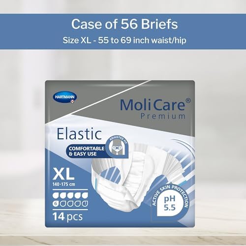 MoliCare Premium Incontinence Brief, 6D - Moderate Absorbency Adult Diaper with Refastenable Tabs - Unisex, Size XL, 14 Count, 4 Packs, 56 Total