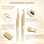 NAGARAKU Eyelash Tweezers, 1 Pair Precision Micro Fiber Tip Tweezer for Lash Extensions Volume Tweezers Antistatic Curved Tip Stainless Steel with Box -Dolphin & Seven Shaped Tweezers AG-05 & AG-011