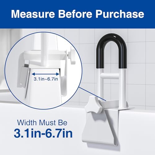 Bathtub Safety Rail, Bathtub Handle Grab Bar with Non-Slip Grip for Seniors, Elderly, Fits 3.1 to 6.7 Inch Tub Walls, Supports 300 lbs