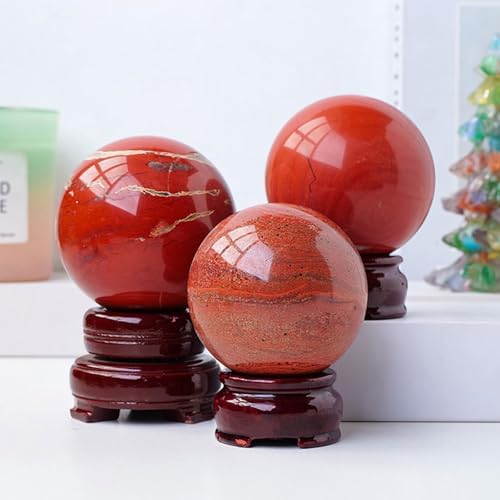 Natural Red Jasper Stone Ball Healing Crystal Ball with Stand Red Jasper Decoration Gemstone Sphere Ball for Divination/Chakra Balance/Yoga/Home Office FengShui Decor,35mm