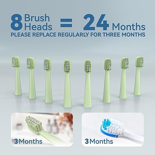 7AM2M Sonic Electric Toothbrush for Adults and Kids- High Power Rechargeable Toothbrushes with 8 Brush Heads,5 Adjustable Modes, Built-in 2-Minute Smart Timer,4 Hours Fast Charge for 30 DaysGreen