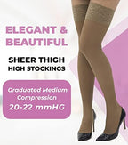 ITA-MED Sheer Thigh High Compression Socks for Women - 15-20 mmHg Graduated Compression Socks - Medical Sheer Compression Stockings for Circulation, Varicose Veins, Swelling - Closed Toe Sheer Socks