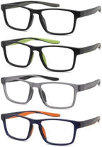 4 Pack Sport Reading Glasses for Women & Men, Computer Blue Light Blocking Comfort Fit Anti-Glare Readers