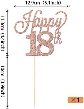 1 Pack Happy 18th Cake Topper Black Glitter Number 18 Eighteen Birthday Cake Pick Decorations for Cheers to 18 Years Old 18th Birthday Wedding Anniversary Party Supplies Rose Gold