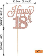 1 Pack Happy 18th Cake Topper Black Glitter Number 18 Eighteen Birthday Cake Pick Decorations for Cheers to 18 Years Old 18th Birthday Wedding Anniversary Party Supplies Rose Gold