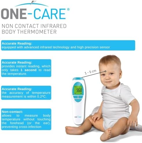 ONE-CARE Infrared Thermometer HTD8818A - Non-Contact, Homedics Thermometer, High Accuracy, Fast Reading, Body & Room Temp, Newborn Baby to Adult, Fever Alarm, Large Display
