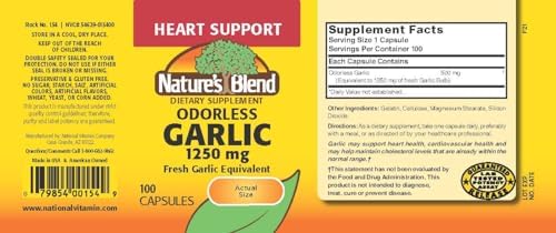Nature's Blend Odorless Garlic 1,250 mg 100 Caps