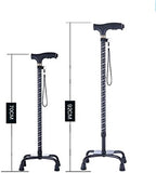 Aluminum Alloy Crutch - Men Ms Four Feet Walking Stick -Elderly Four Corners Crutch -Adjustable Telescopic Cane Mobile Aid with Light Black