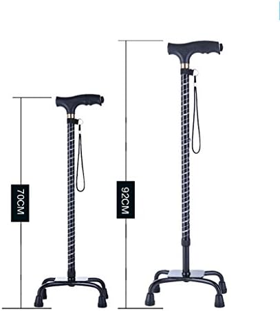 Aluminum Alloy Crutch - Men Ms Four Feet Walking Stick -Elderly Four Corners Crutch -Adjustable Telescopic Cane Mobile Aid with Light Black