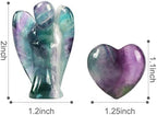 Artistone Rainbow Fluorite Crystal Guardian Angel and Heart Stone Set,Natural Healing Pocket Angel Figurines Small Love Heaven Gemstones for Your Love