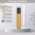 12 Pack Amber Roller Bottles for Essential Oils, 10ml Glass Roll On Bottles for Travel and Lip Gloss, Empty Perfume Roller Ball Applicator Bottle With Lid, Dropper, Funnel, Opener, Labels