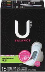 U by Kotex, Balance Heavy Ultra Thin Pads + Wings, 16 Count