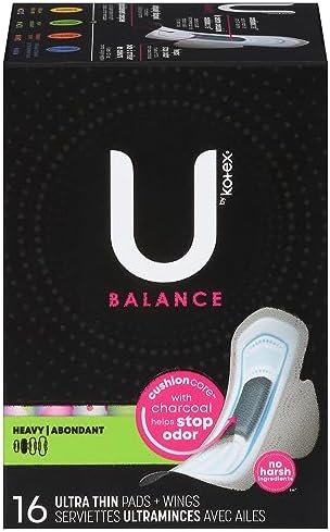 U by Kotex, Balance Heavy Ultra Thin Pads + Wings, 16 Count