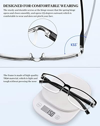 LUFF Reading Glasses 4 Pack, TR90 Lightweight Blue Light Blocking Readers with Spring Hinges, Computer Reading for Men Women
