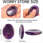 Natural Amethyst Crystal Thumb Worry Stone for Anxiety Stress Relief, Hand Carved 1.8 Inch Healing Crystal Oval Thumb Worry Stone Meditation Accessories, Reiki Pocket Palm Stone Gifts for Women Men