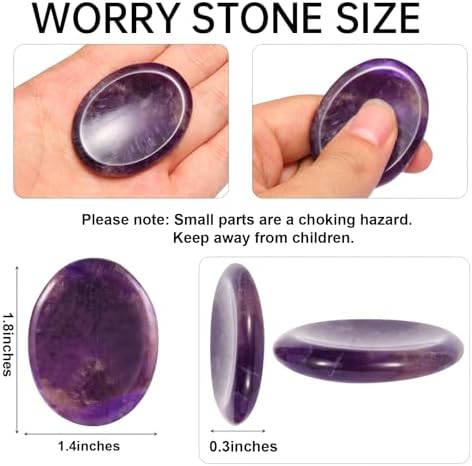 Natural Amethyst Crystal Thumb Worry Stone for Anxiety Stress Relief, Hand Carved 1.8 Inch Healing Crystal Oval Thumb Worry Stone Meditation Accessories, Reiki Pocket Palm Stone Gifts for Women Men