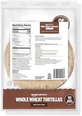 Amazon Grocery, Whole Wheat Tortilla, Soft Taco Size, 16 Oz, 10 Ct