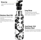Panda Water Bottle Kids Panda Bottle with Straw Lid Leakproof Cute Animal Print Insulated Stainless Steel Water Flask Bottle for Sports Gym Outdoor 20 oz