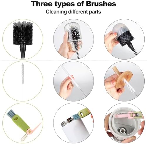 [4 Pack] Bottle Brush, 15 Inches Stainless Steel Long Handle Baby Bottle Scrub Cleaning Brushes with Straw & Lid Brushes for Sports Water Bottle, Cups, Coffee Mugs, Glasswares