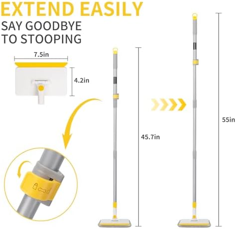 KeFanta Baseboard Cleaner Tool with Handle,55" Extendable Long Handle Wall Cleaner Mop with 4 Reusable Pads,Duster for Cleaning Window Floor Skirting Board Ceiling Bathtub Tub Tile