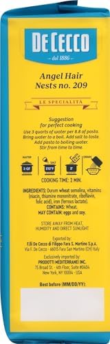 De Cecco Semolina Pasta, Angel Hair Nests No. 209, 8.8 Ounce (Pack of 1)