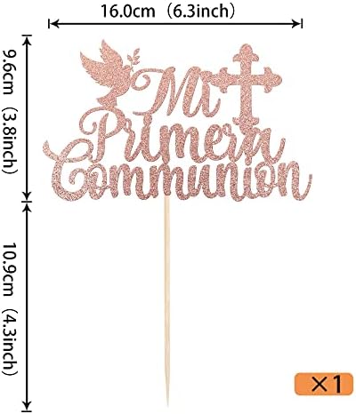 1 Pack Spanish Mi Bautizo Cake Topper with Glitter Cross Holy First Communion Baptism Cake Toppers Picks Religious God Bless Baptism Theme Baby Shower 1st Birthday Party Decorations Supplies Rose Gold