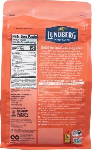 Lundberg Family Farms - Organic Brown Short Grain Rice, Subtle Nutty Aroma, Clings When Cooked, 100% Whole Grain, High Fiber, Pantry Staple, USDA Certified Organic, Gluten-Free, Vegan (32 oz, 2-Pack)
