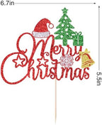 Glitter Merry Christmas Cake Topper Red & Green Christmas Happy Holiday Cake Decoration，Winter Festival Xmas Themed Kids Adults Birthday Party Decorations Supplies