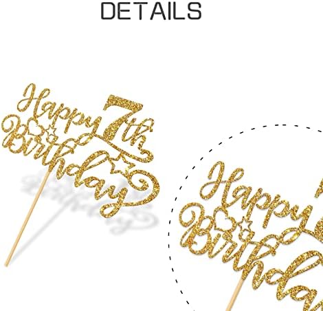 WeBenison Happy 7th Birthday Cake Topper Children's 7th Birthday Cake Topper Boy or Girl Seven Years Old Birthday Party Decorations Gold Glitter