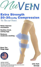Nuvein Medical Compression Stockings, 20-30 mmHg Support, Women & Men Thigh Length Hose, Open Toe, Beige, Medium