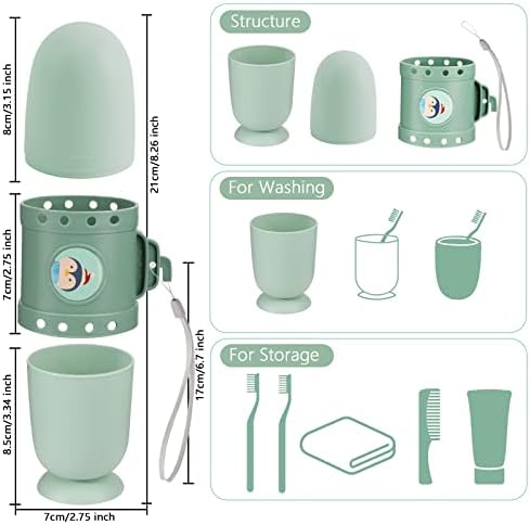 Pwsap Toothbrush Travel Case, Removable and Portable 3 in 1 Toothbrush Holder Cup, Use for Travel, Hiking,Camping, School, Bathroom, Cute and Playful Submarine Styling for Kids and Teens (Green