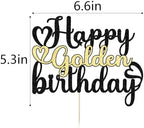 1 PCS Happy Golden Birthday Cake Topper， Glitter Birthday Cake Pick 13/16/18/21/30/40/60/70/80/90th/ Birthday Cake Decorations Picks for Kids Adults Birthday Party Decorations,Anniversary Party