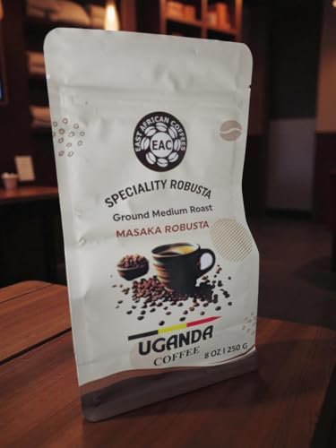East African Coffees Specialty Robusta Coffee, Ground Medium Roast Coffee - 100% Robusta Coffee, Full Bodied and Rich Flavor, 8 oz Bag