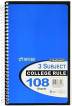 Top Flight Standards 3-Subject Wirebound Notebook, 108 Sheets, College Rule, 9.5 x 6 Inches, Assorted Colors (Pack of 6)