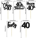 30 Pack Happy 40th Birthday Cupcake Toppers - Black Glitter Forty Cheers to 40 Years Old Cupcake Picks for Anniversary Party Cake Decorations