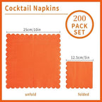 200 Pack Cocktail Napkin 2-Ply Scalloped Edged Dessert Napkins Folded 5 x 5 Inches Disposable Napkins for Dinner Wedding Birthday Party Bridal Anniversary Reception Event (Orange)