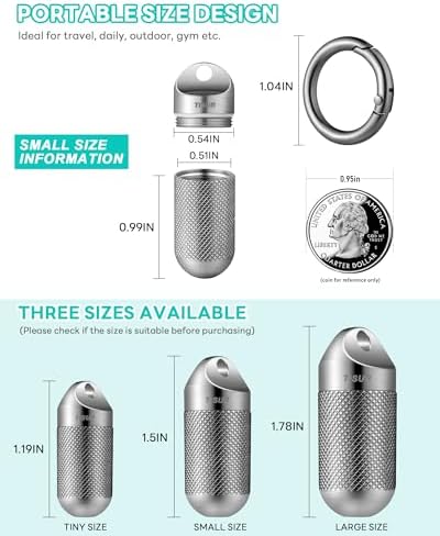 TISUR Titanium Keychain Pill Holder Small Metal Pill Case, Pill Organizer Portable Waterproof Pill Container, Travel Pill Bottle Box for Purse (Small-0.51inch)