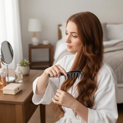 2 Pcs Wide Comb for Curly Hair, Large Shark Teeth Hair Combs, Wide Tooth Comb, Anti-Static Black Hairs Styling Hairstyle Tool, Barber Salon