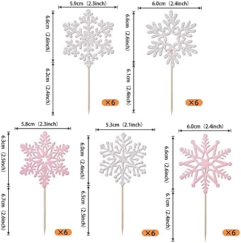 Rsstarxi 30 Pack Snowflake Cupcake Toppers Glitter Winter Frozen Theme Snowflake Cupcake Picks Decoration for Baby Shower Kids Birthday Christmas Party Decorations Supplies Silver and Pink