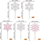 Rsstarxi 30 Pack Snowflake Cupcake Toppers Glitter Winter Frozen Theme Snowflake Cupcake Picks Decoration for Baby Shower Kids Birthday Christmas Party Decorations Supplies Silver and Pink