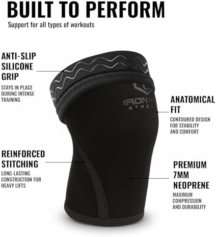 Iron Bull Strength Knee Sleeves 7mm (1 Pair) - Compression Brace & Knee Sleeve For Weightlifting, Powerlifting & Cross Training - Knee Support for Squats - Men & Women