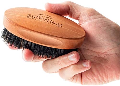 ZilberHaar - Men's Slanted Bristle Hair and Beard Brush - Natural Boar and Pearwood Military Style