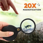 20X Pocket Magnifier, 2pcs Small Pocket Magnify Glass, Rotating Folding HD Mini Portable Pocket Magnifier for Seniors Student Reading, Inspection, Coin, Jewelry or Exploring(Black)