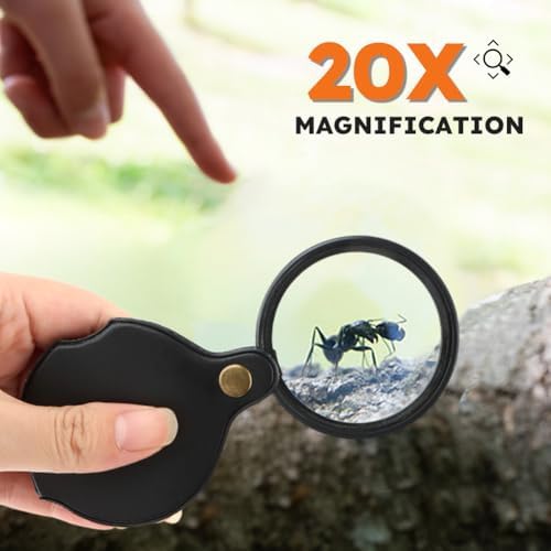 20X Pocket Magnifier, 2pcs Small Pocket Magnify Glass, Rotating Folding HD Mini Portable Pocket Magnifier for Seniors Student Reading, Inspection, Coin, Jewelry or Exploring(Black)