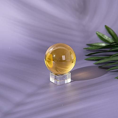 LONGWIN 50mm(2 inch) K9 Solid Crystal Ball with Free Stand Suncatcher (Yellow)