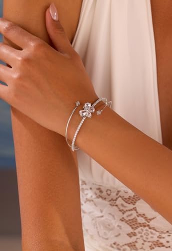 Butterfly Adjustable Bracelet with Birthstone Crystal Bangle Silver Plated Open Bracelets Jewelry for Women CB0014